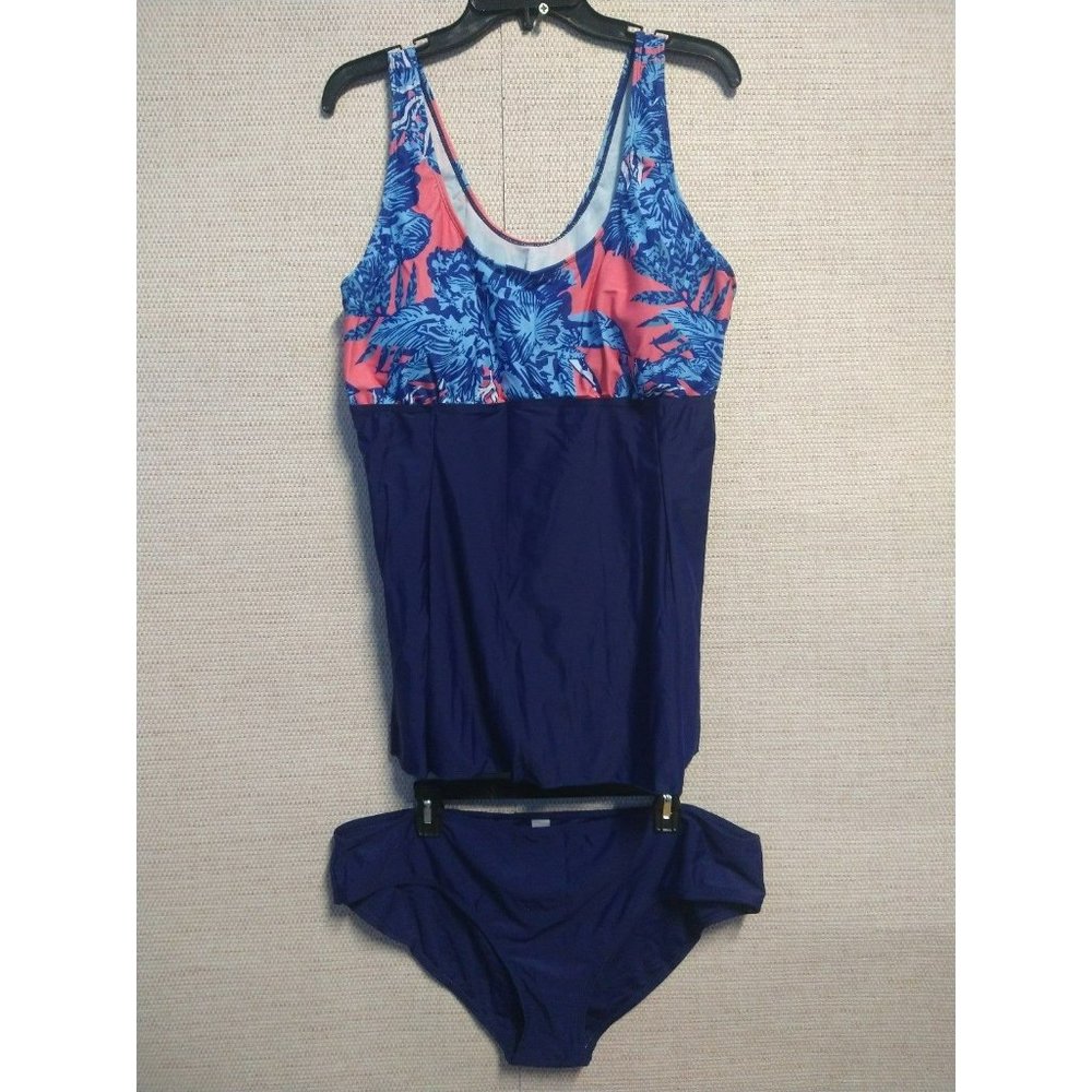 Navy Tropical Leaves Printed 2 PC Bathing suit set Size 2X